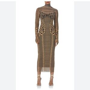 AFRM Shailene Turtleneck Long Sleeve Mesh Dress In Gilded Petals